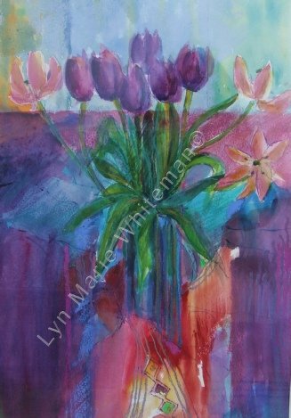 Flowers -Tulips on a Pink Cloth